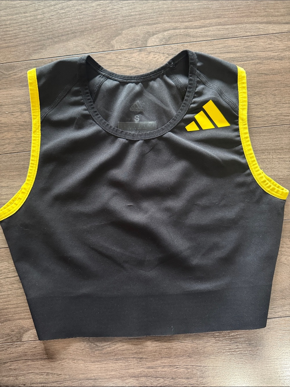 adidas Black Crop Athletic Tank with Yellow Trim